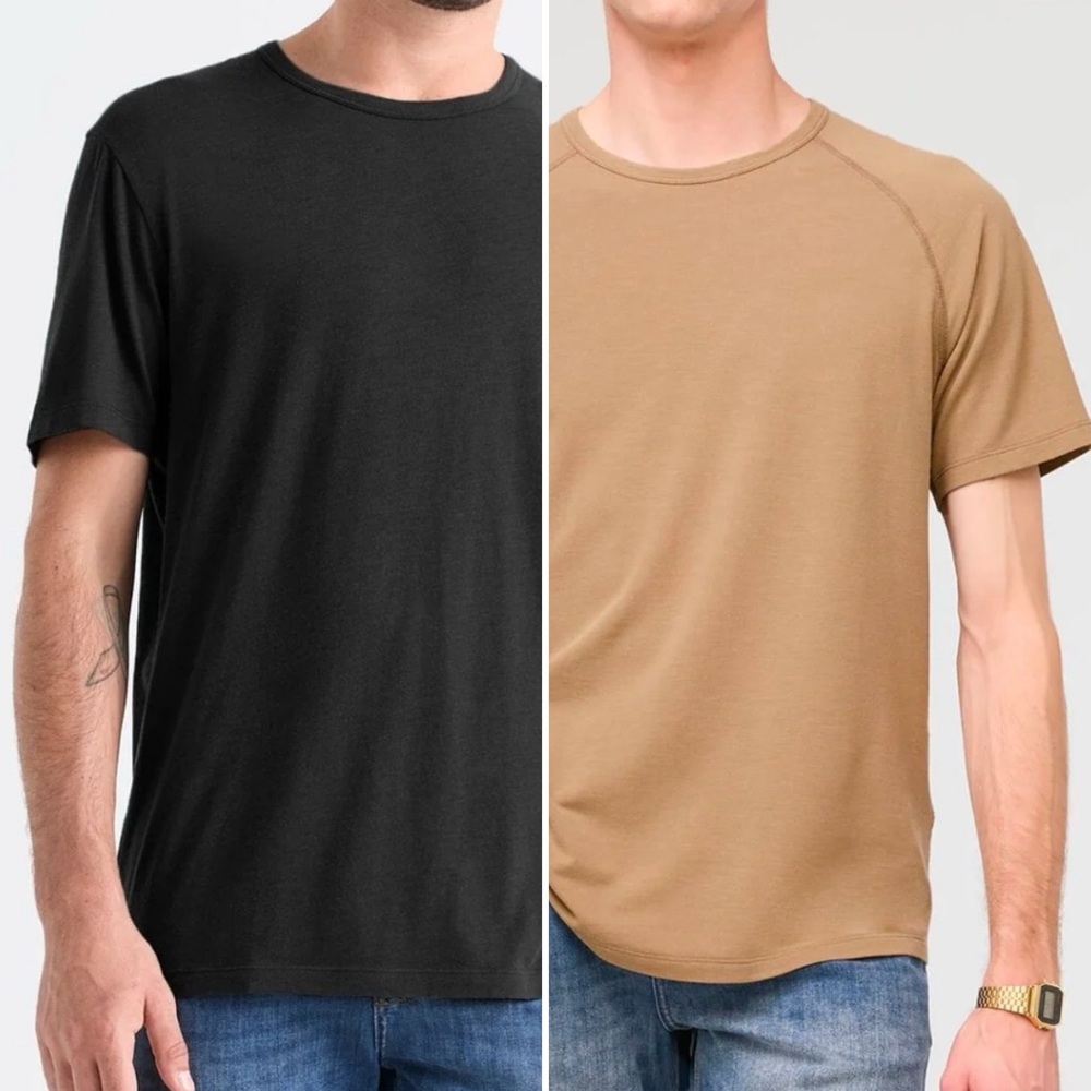 DUER DU/ER Bundle PurePima Black Tee & Air Flow Pique Oatmeal Tee Shirt Large